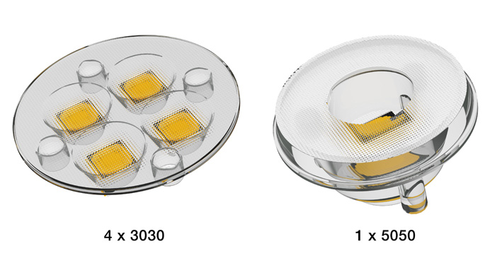 Figura 4: Un LED CAS può sostituire tre o quattro piccoli LED in una lampada MR16. 